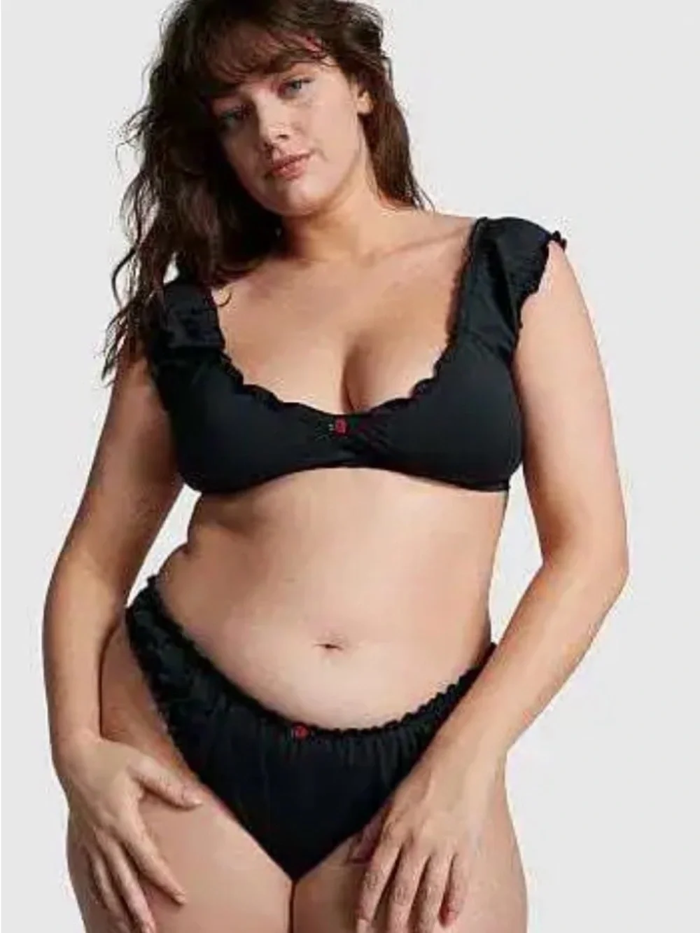 Frankie's Bikinis Black Ruffle-Trim Bralette Bikini Top